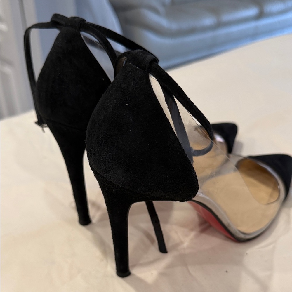 Christian Louboutin Black and Clear Pointed Heels - Picture 6 of 9